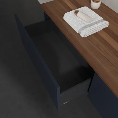 Bild von VILLEROY BOCH Antao Waschbeckenunterschrank, 2 Auszüge, 1600 x 360 x 500 mm, Front ohne Struktur, Midnight Blue Matt Lacquer / Warm Walnut #K38012HG