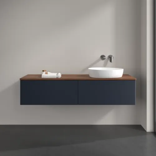 Bild von VILLEROY BOCH Antao Waschbeckenunterschrank, 2 Auszüge, 1600 x 360 x 500 mm, Front ohne Struktur, Midnight Blue Matt Lacquer / Warm Walnut #K38012HG