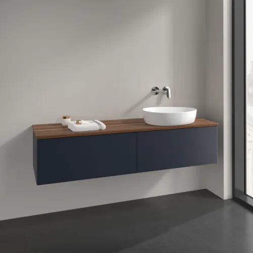 Bild von VILLEROY BOCH Antao Waschbeckenunterschrank, 2 Auszüge, 1600 x 360 x 500 mm, Front ohne Struktur, Midnight Blue Matt Lacquer / Warm Walnut #K38012HG