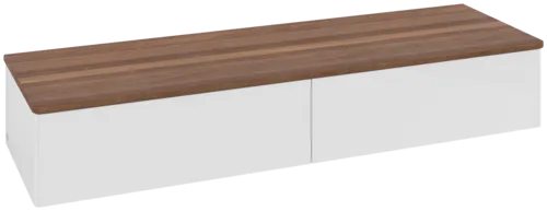 Bild von VILLEROY BOCH Antao Sideboard, 2 Auszüge, 1600 x 268 x 500 mm, Front ohne Struktur, Glossy White Lacquer / Warm Walnut #K42002GF