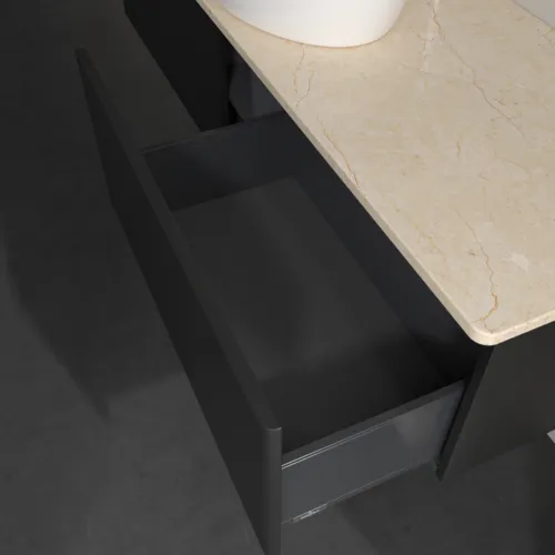 VILLEROY BOCH Antao Waschbeckenunterschrank, 2 Auszüge, 1600 x 360 x 500 mm, Front ohne Struktur, Black Matt Lacquer / Botticino #K36053PD, Bild 7