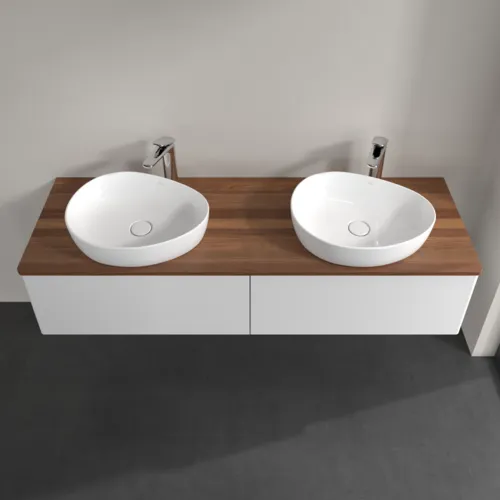 VILLEROY BOCH Antao Waschbeckenunterschrank, 2 Auszüge, 1600 x 360 x 500 mm, Front ohne Struktur, Glossy White Lacquer / Warm Walnut #K39052GF, Bild 4