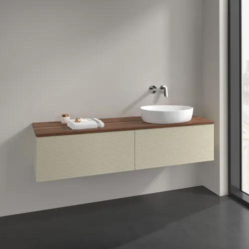 Bild von VILLEROY BOCH Antao Waschbeckenunterschrank, 2 Auszüge, 1600 x 360 x 500 mm, Front mit Struktur, Silk Grey Matt Lacquer / Warm Walnut #K38112HJ