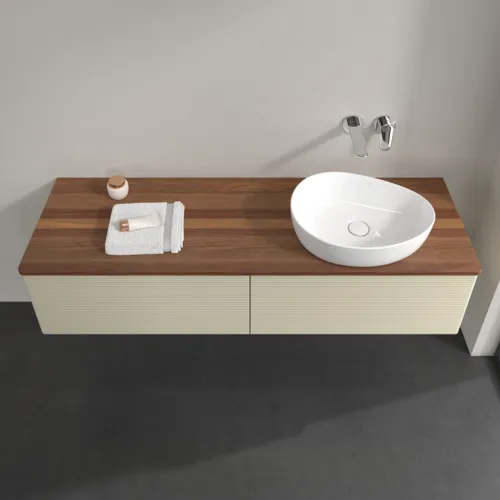 Bild von VILLEROY BOCH Antao Waschbeckenunterschrank, 2 Auszüge, 1600 x 360 x 500 mm, Front mit Struktur, Silk Grey Matt Lacquer / Warm Walnut #K38112HJ