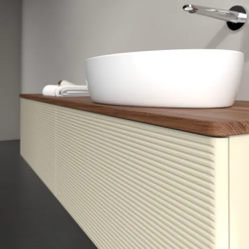 Bild von VILLEROY BOCH Antao Waschbeckenunterschrank, 2 Auszüge, 1600 x 360 x 500 mm, Front mit Struktur, Silk Grey Matt Lacquer / Warm Walnut #K38112HJ