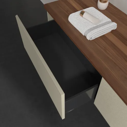 Bild von VILLEROY BOCH Antao Waschbeckenunterschrank, 2 Auszüge, 1600 x 360 x 500 mm, Front mit Struktur, Silk Grey Matt Lacquer / Warm Walnut #K38112HJ