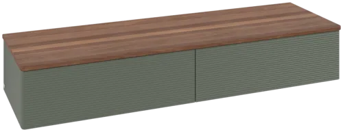 Bild von VILLEROY BOCH Antao Sideboard, 2 Auszüge, 1600 x 268 x 500 mm, Front mit Struktur, Leaf Green Matt Lacquer / Warm Walnut #K42102HL