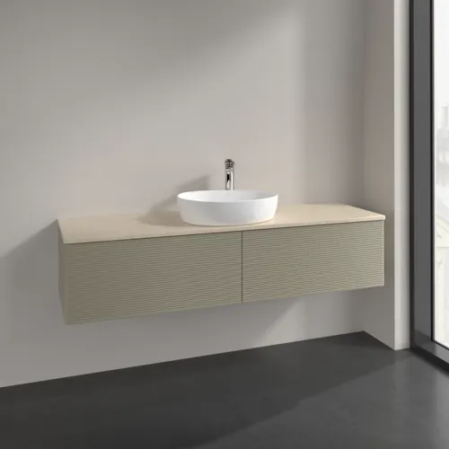 Bild von VILLEROY BOCH Antao Waschbeckenunterschrank, 2 Auszüge, 1600 x 360 x 500 mm, Front mit Struktur, Stone Grey Matt Lacquer / Botticino #K36153HK