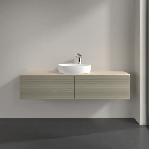 Bild von VILLEROY BOCH Antao Waschbeckenunterschrank, 2 Auszüge, 1600 x 360 x 500 mm, Front mit Struktur, Stone Grey Matt Lacquer / Botticino #K36153HK