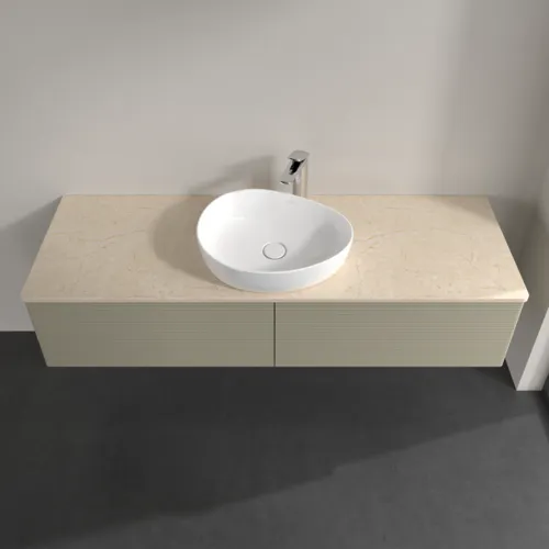 Bild von VILLEROY BOCH Antao Waschbeckenunterschrank, 2 Auszüge, 1600 x 360 x 500 mm, Front mit Struktur, Stone Grey Matt Lacquer / Botticino #K36153HK
