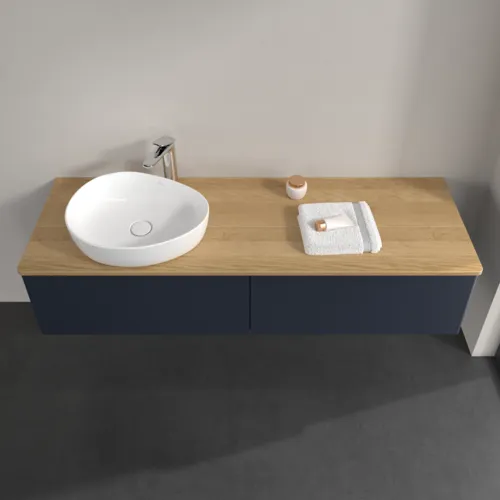 Picture of VILLEROY BOCH Antao Vanity unit, 2 pull-out compartments, 1600 x 360 x 500 mm, Front without structure, Midnight Blue Matt Lacquer / Honey Oak #K37051HG