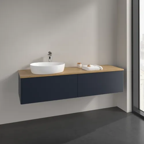 Picture of VILLEROY BOCH Antao Vanity unit, 2 pull-out compartments, 1600 x 360 x 500 mm, Front without structure, Midnight Blue Matt Lacquer / Honey Oak #K37051HG
