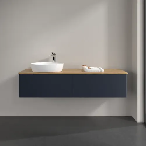 Picture of VILLEROY BOCH Antao Vanity unit, 2 pull-out compartments, 1600 x 360 x 500 mm, Front without structure, Midnight Blue Matt Lacquer / Honey Oak #K37051HG