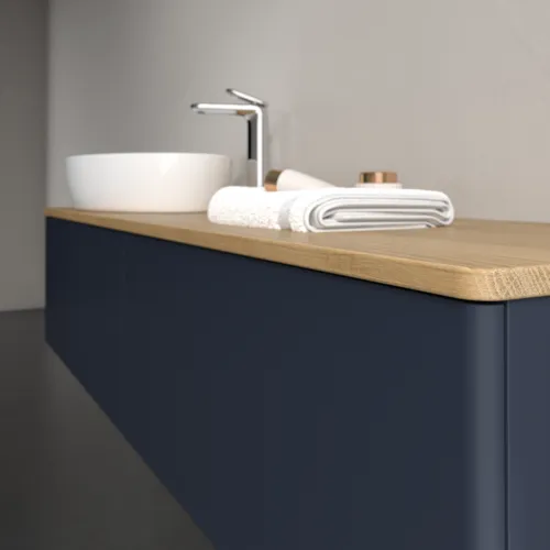 Picture of VILLEROY BOCH Antao Vanity unit, 2 pull-out compartments, 1600 x 360 x 500 mm, Front without structure, Midnight Blue Matt Lacquer / Honey Oak #K37051HG