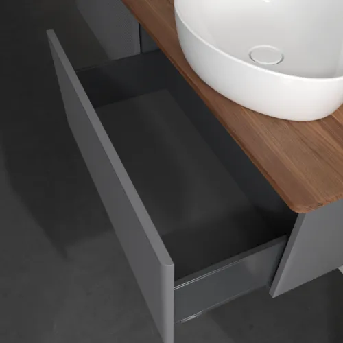 Picture of VILLEROY BOCH Antao Vanity unit, 2 pull-out compartments, 1600 x 360 x 500 mm, Front with grain texture, Anthracite Matt Lacquer / Warm Walnut #K38152GK