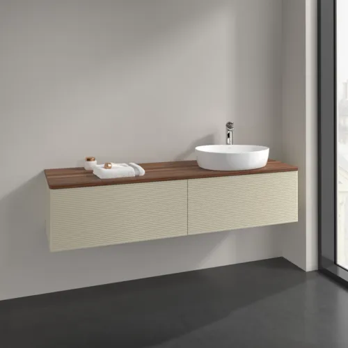 Bild von VILLEROY BOCH Antao Waschbeckenunterschrank, 2 Auszüge, 1600 x 360 x 500 mm, Front mit Struktur, Silk Grey Matt Lacquer / Warm Walnut #K38152HJ