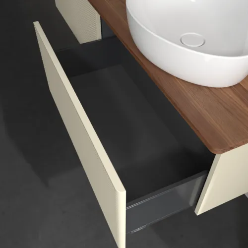 Bild von VILLEROY BOCH Antao Waschbeckenunterschrank, 2 Auszüge, 1600 x 360 x 500 mm, Front mit Struktur, Silk Grey Matt Lacquer / Warm Walnut #K38152HJ