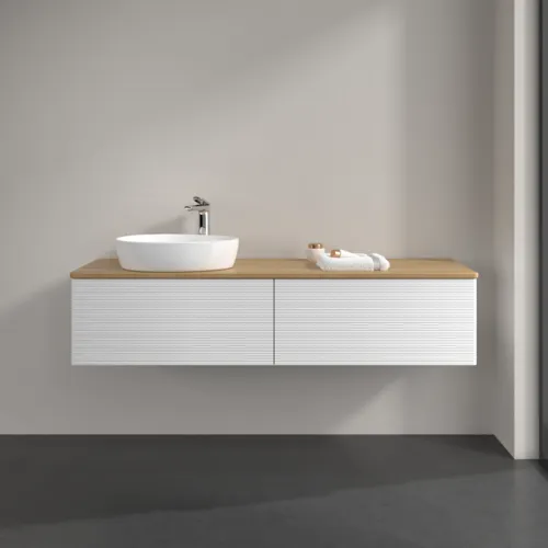Bild von VILLEROY BOCH Antao Waschbeckenunterschrank, 2 Auszüge, 1600 x 360 x 500 mm, Front mit Struktur, White Matt Lacquer / Honey Oak #K37151MT