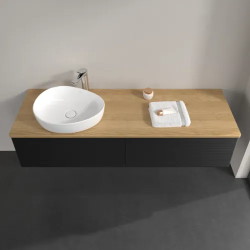 Bild von VILLEROY BOCH Antao Waschbeckenunterschrank, 2 Auszüge, 1600 x 360 x 500 mm, Front mit Struktur, Black Matt Lacquer / Honey Oak #K37151PD