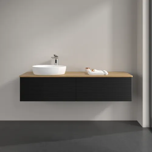 Bild von VILLEROY BOCH Antao Waschbeckenunterschrank, 2 Auszüge, 1600 x 360 x 500 mm, Front mit Struktur, Black Matt Lacquer / Honey Oak #K37151PD