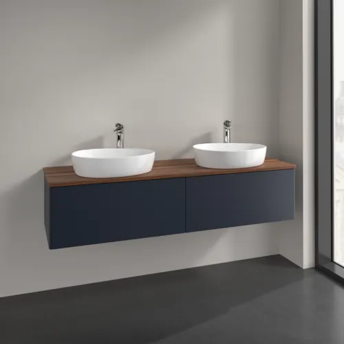 Bild von VILLEROY BOCH Antao Waschbeckenunterschrank, 2 Auszüge, 1600 x 360 x 500 mm, Front ohne Struktur, Midnight Blue Matt Lacquer / Warm Walnut #K39052HG