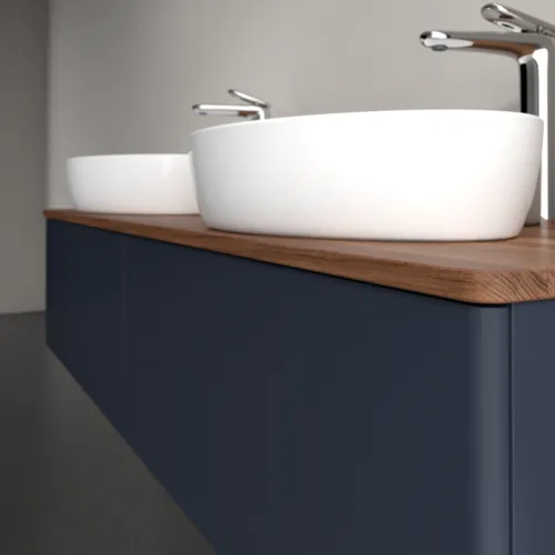Bild von VILLEROY BOCH Antao Waschbeckenunterschrank, 2 Auszüge, 1600 x 360 x 500 mm, Front ohne Struktur, Midnight Blue Matt Lacquer / Warm Walnut #K39052HG