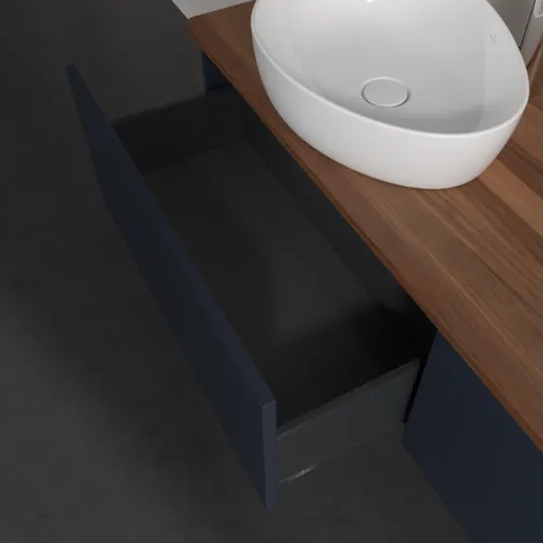 Bild von VILLEROY BOCH Antao Waschbeckenunterschrank, 2 Auszüge, 1600 x 360 x 500 mm, Front ohne Struktur, Midnight Blue Matt Lacquer / Warm Walnut #K39052HG