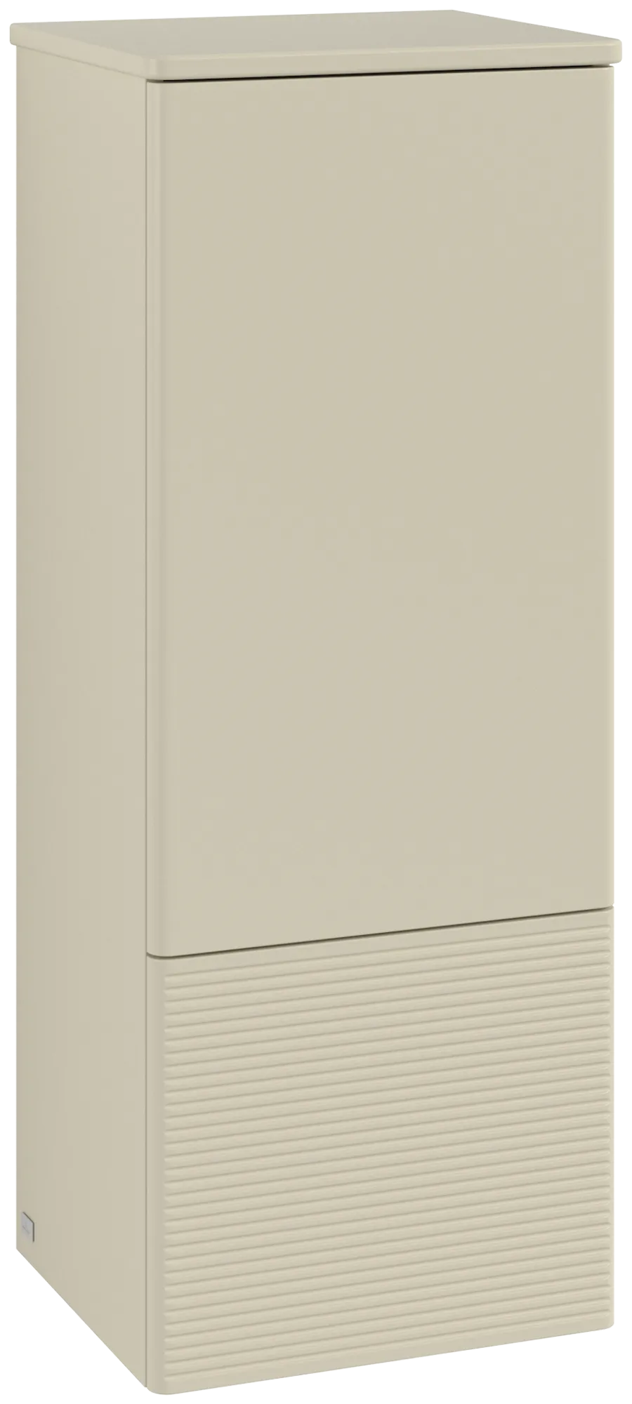 Picture of VILLEROY BOCH Antao Medium-height cabinet, 1 door, 414 x 1039 x 356 mm, Front with grain texture, Silk Grey Matt Lacquer / Silk Grey Matt Lacquer #K43100HJ