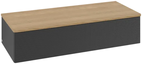 Bild von VILLEROY BOCH Antao Sideboard, 1 Auszug, 1200 x 268 x 500 mm, Front mit Struktur, Black Matt Lacquer / Honey Oak #K41101PD