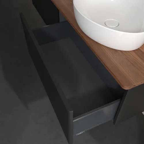 VILLEROY BOCH Antao Waschbeckenunterschrank, 2 Auszüge, 1600 x 360 x 500 mm, Front mit Struktur, Black Matt Lacquer / Warm Walnut #K39152PD, Bild 7