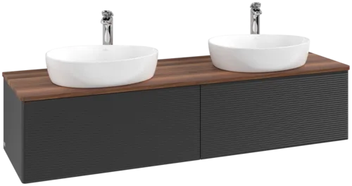 Picture of VILLEROY BOCH Antao Vanity unit, 2 pull-out compartments, 1600 x 360 x 500 mm, Front with grain texture, Black Matt Lacquer / Warm Walnut #K39152PD