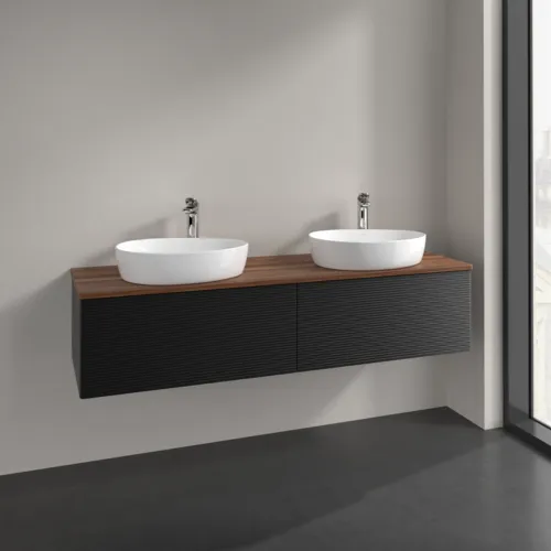 VILLEROY BOCH Antao Waschbeckenunterschrank, 2 Auszüge, 1600 x 360 x 500 mm, Front mit Struktur, Black Matt Lacquer / Warm Walnut #K39152PD, Bild 2