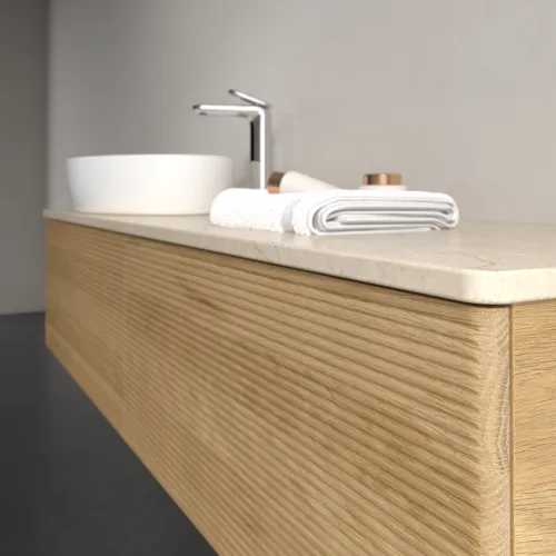 Obrázek VILLEROY BOCH Antao Vanity unit, 2 pull-out compartments, 1600 x 360 x 500 mm, Front with grain texture, Honey Oak / Botticino #K37153HN