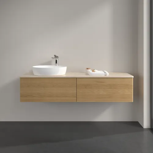 Obrázek VILLEROY BOCH Antao Vanity unit, 2 pull-out compartments, 1600 x 360 x 500 mm, Front with grain texture, Honey Oak / Botticino #K37153HN