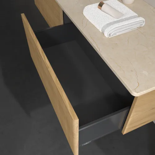 Obrázek VILLEROY BOCH Antao Vanity unit, 2 pull-out compartments, 1600 x 360 x 500 mm, Front with grain texture, Honey Oak / Botticino #K37153HN