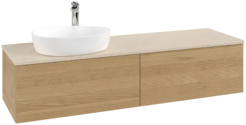Picture of VILLEROY BOCH Antao Vanity unit, 2 pull-out compartments, 1600 x 360 x 500 mm, Front with grain texture, Honey Oak / Botticino #K37153HN