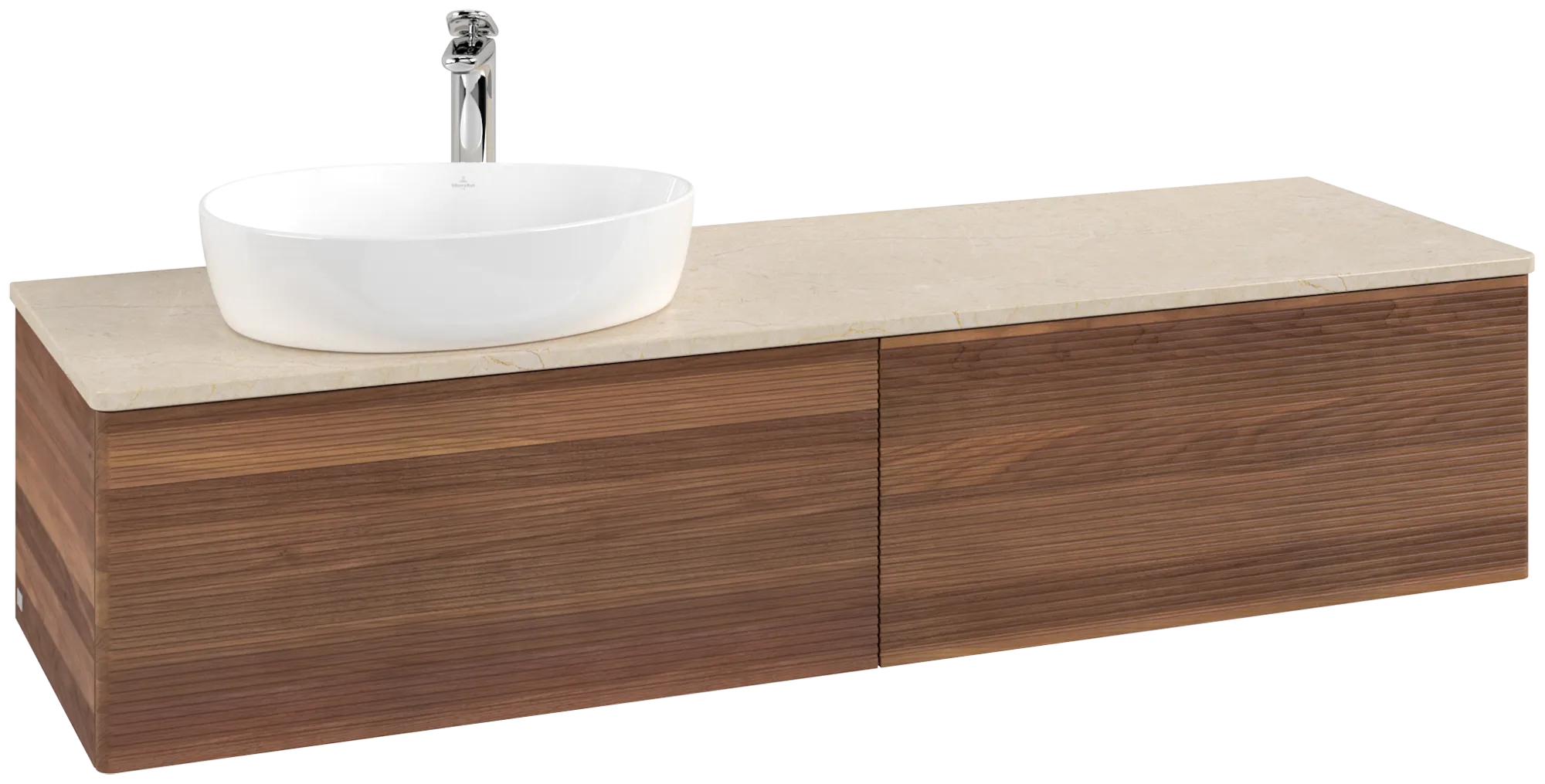 Picture of VILLEROY BOCH Antao Vanity unit, 2 pull-out compartments, 1600 x 360 x 500 mm, Front with grain texture, Warm Walnut / Botticino #K37153HM