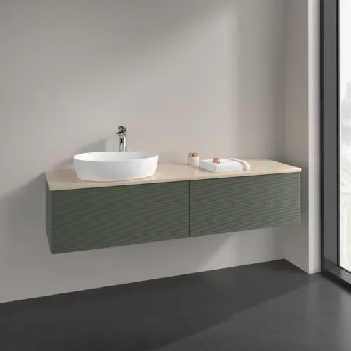 Bild von VILLEROY BOCH Antao Waschbeckenunterschrank, 2 Auszüge, 1600 x 360 x 500 mm, Front mit Struktur, Leaf Green Matt Lacquer / Botticino #K37153HL