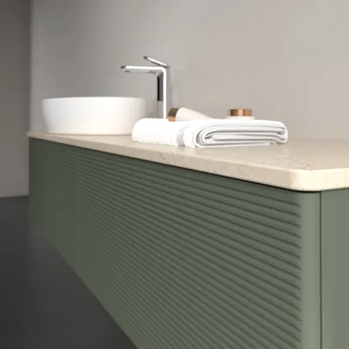 Bild von VILLEROY BOCH Antao Waschbeckenunterschrank, 2 Auszüge, 1600 x 360 x 500 mm, Front mit Struktur, Leaf Green Matt Lacquer / Botticino #K37153HL