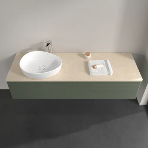 Bild von VILLEROY BOCH Antao Waschbeckenunterschrank, 2 Auszüge, 1600 x 360 x 500 mm, Front mit Struktur, Leaf Green Matt Lacquer / Botticino #K37153HL
