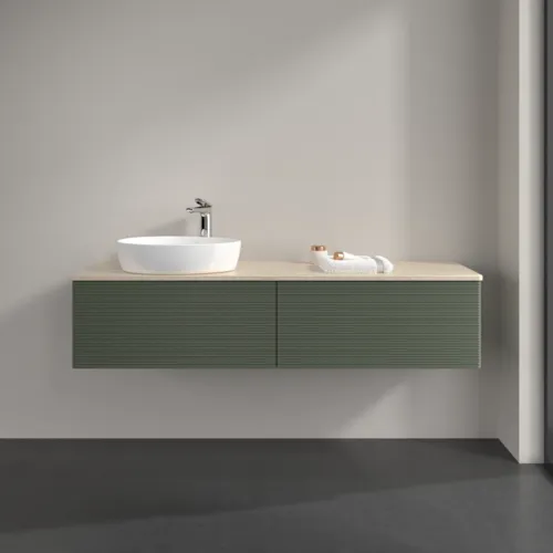 Bild von VILLEROY BOCH Antao Waschbeckenunterschrank, 2 Auszüge, 1600 x 360 x 500 mm, Front mit Struktur, Leaf Green Matt Lacquer / Botticino #K37153HL