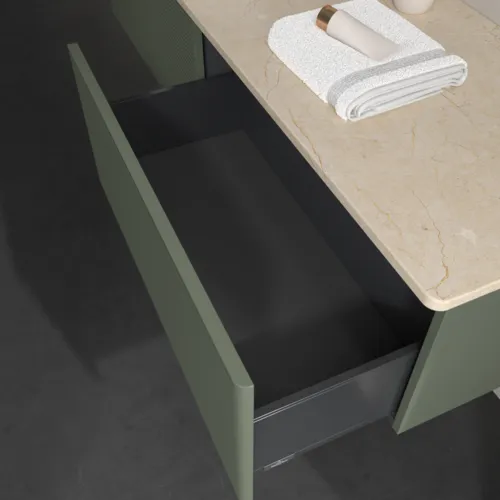 Bild von VILLEROY BOCH Antao Waschbeckenunterschrank, 2 Auszüge, 1600 x 360 x 500 mm, Front mit Struktur, Leaf Green Matt Lacquer / Botticino #K37153HL