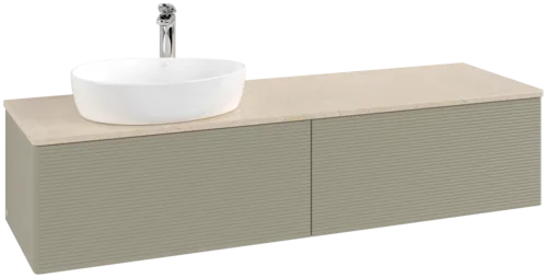 Picture of VILLEROY BOCH Antao Vanity unit, 2 pull-out compartments, 1600 x 360 x 500 mm, Front with grain texture, Stone Grey Matt Lacquer / Botticino #K37153HK