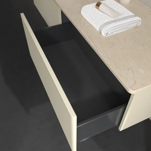 Bild von VILLEROY BOCH Antao Waschbeckenunterschrank, 2 Auszüge, 1600 x 360 x 500 mm, Front mit Struktur, Silk Grey Matt Lacquer / Botticino #K37153HJ