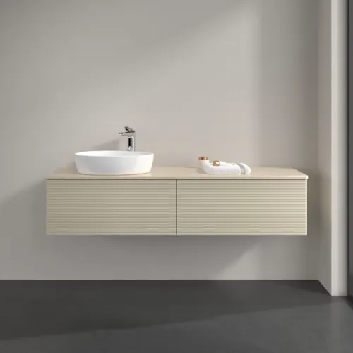 Bild von VILLEROY BOCH Antao Waschbeckenunterschrank, 2 Auszüge, 1600 x 360 x 500 mm, Front mit Struktur, Silk Grey Matt Lacquer / Botticino #K37153HJ
