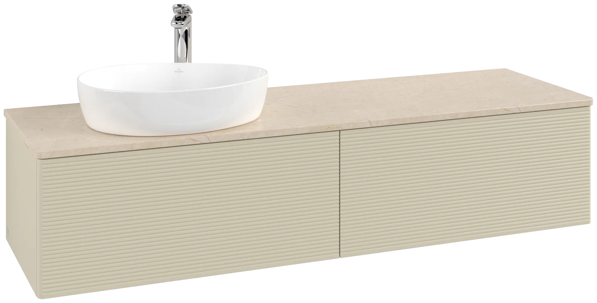 Picture of VILLEROY BOCH Antao Vanity unit, 2 pull-out compartments, 1600 x 360 x 500 mm, Front with grain texture, Silk Grey Matt Lacquer / Botticino #K37153HJ