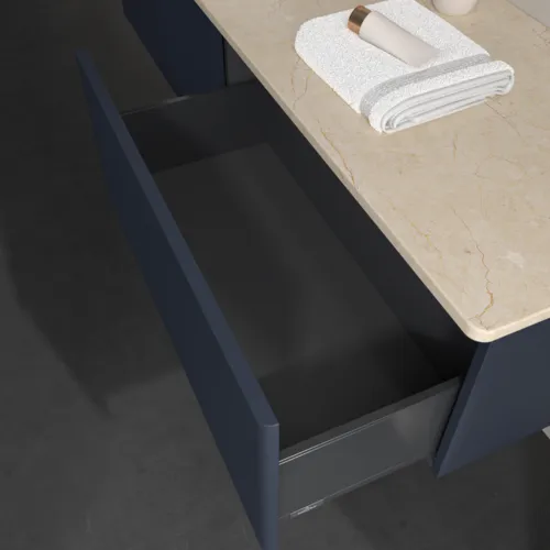 Bild von VILLEROY BOCH Antao Waschbeckenunterschrank, 2 Auszüge, 1600 x 360 x 500 mm, Front mit Struktur, Midnight Blue Matt Lacquer / Botticino #K37153HG