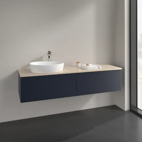 Bild von VILLEROY BOCH Antao Waschbeckenunterschrank, 2 Auszüge, 1600 x 360 x 500 mm, Front mit Struktur, Midnight Blue Matt Lacquer / Botticino #K37153HG
