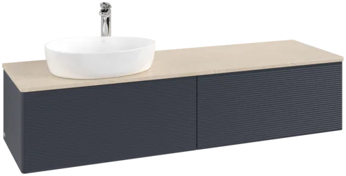 Picture of VILLEROY BOCH Antao Vanity unit, 2 pull-out compartments, 1600 x 360 x 500 mm, Front with grain texture, Midnight Blue Matt Lacquer / Botticino #K37153HG