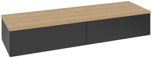 Bild von VILLEROY BOCH Antao Sideboard, 2 Auszüge, 1600 x 268 x 500 mm, Front ohne Struktur, Black Matt Lacquer / Honey Oak #K42001PD